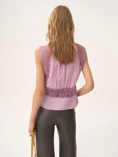 Chloé V-neck top in crêpe de chine & lace | Thumbnail 5 Chloé V-neck top in crêpe de chine & lace | Thumbnail 5