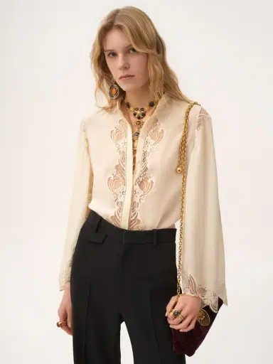 Chloé Fluid blouse in silk georgette & lace | Thumbnail 4 Chloé Fluid blouse in silk georgette & lace | Thumbnail 4