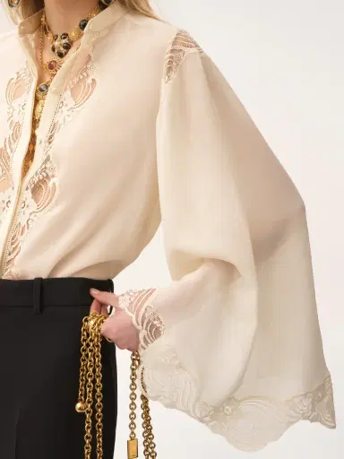 Chloé Fluid blouse in silk georgette & lace | Thumbnail 7 Chloé Fluid blouse in silk georgette & lace | Thumbnail 7