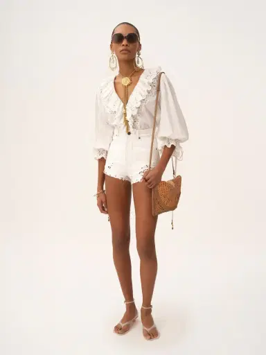 Chloé Puff-sleeve V-neck top in cotton voile | Thumbnail 3 Chloé Puff-sleeve V-neck top in cotton voile | Thumbnail 3