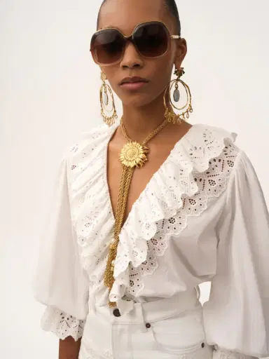 Chloé Puff-sleeve V-neck top in cotton voile | Thumbnail 7 Chloé Puff-sleeve V-neck top in cotton voile | Thumbnail 7