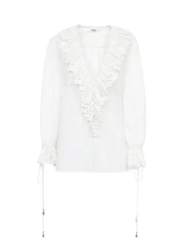 Chloé Puff-sleeve V-neck top in cotton voile | Thumbnail 1 Chloé Puff-sleeve V-neck top in cotton voile | Thumbnail 1