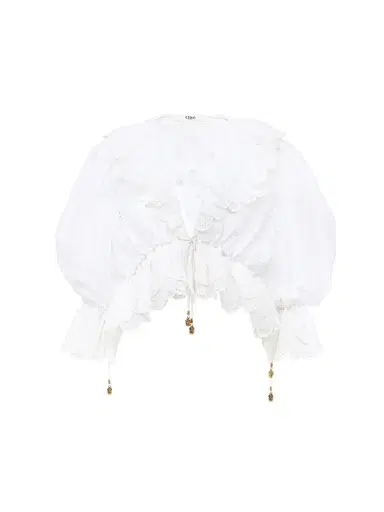 Chloé V-neck ruffle top in cotton voile | Thumbnail 2 Chloé V-neck ruffle top in cotton voile | Thumbnail 2