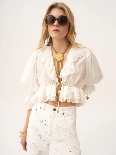 Chloé V-neck ruffle top in cotton voile | Thumbnail 4 Chloé V-neck ruffle top in cotton voile | Thumbnail 4