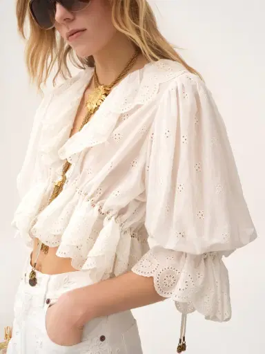 Chloé V-neck ruffle top in cotton voile | Thumbnail 6 Chloé V-neck ruffle top in cotton voile | Thumbnail 6