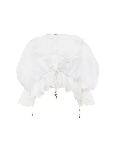 Chloé V-neck ruffle top in cotton voile | Thumbnail 1 Chloé V-neck ruffle top in cotton voile | Thumbnail 1