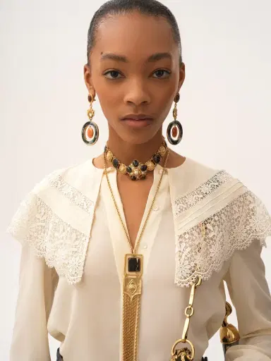 Chloé Gathered blouse in crêpe de chine & lace | Thumbnail 4 Chloé Gathered blouse in crêpe de chine & lace | Thumbnail 4
