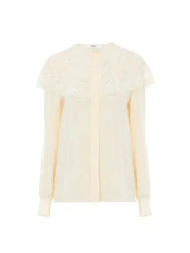 Chloé Gathered blouse in crêpe de chine & lace | Thumbnail 1 Chloé Gathered blouse in crêpe de chine & lace | Thumbnail 1