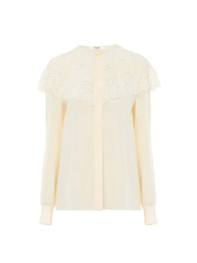 Gathered blouse in crêpe de chine & lace Gathered blouse in crêpe de chine & lace