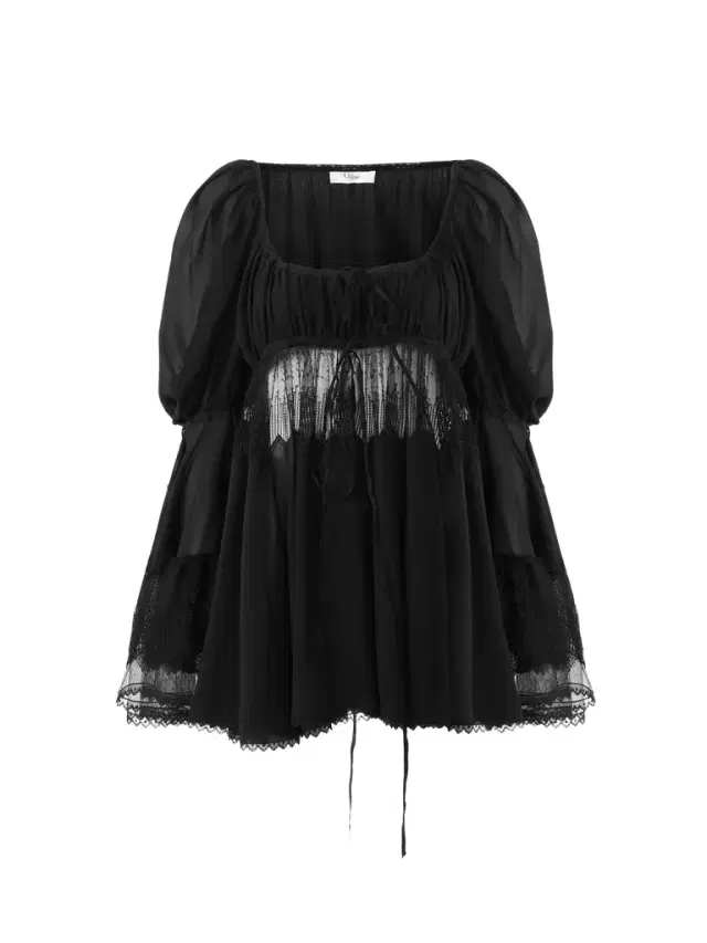 Scoop-neck puff-sleeve top in silk georgette & lace Scoop-neck puff-sleeve top in silk georgette & lace