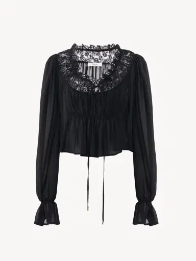 Chloé Scoop-neck cropped top in silk georgette & lace | Thumbnail 2 Chloé Scoop-neck cropped top in silk georgette & lace | Thumbnail 2