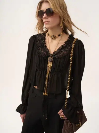 Chloé Scoop-neck cropped top in silk georgette & lace | Thumbnail 4 Chloé Scoop-neck cropped top in silk georgette & lace | Thumbnail 4