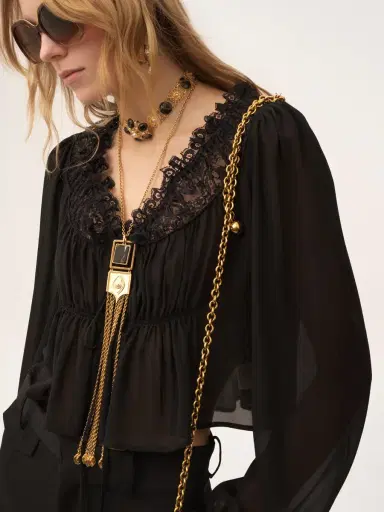 Chloé Scoop-neck cropped top in silk georgette & lace | Thumbnail 6 Chloé Scoop-neck cropped top in silk georgette & lace | Thumbnail 6