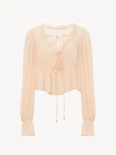 Chloé Scoop-neck cropped top in silk georgette & lace | Thumbnail 2 Chloé Scoop-neck cropped top in silk georgette & lace | Thumbnail 2