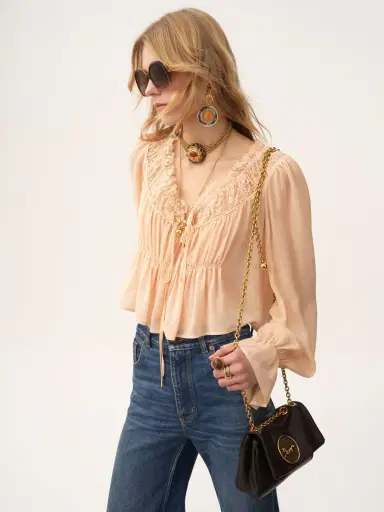 Chloé Scoop-neck cropped top in silk georgette & lace | Thumbnail 4 Chloé Scoop-neck cropped top in silk georgette & lace | Thumbnail 4