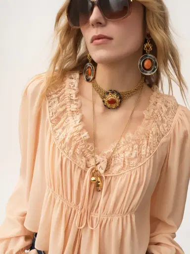 Chloé Scoop-neck cropped top in silk georgette & lace | Thumbnail 6 Chloé Scoop-neck cropped top in silk georgette & lace | Thumbnail 6