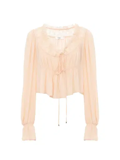 Chloé Scoop-neck cropped top in silk georgette & lace | Thumbnail 1 Chloé Scoop-neck cropped top in silk georgette & lace | Thumbnail 1