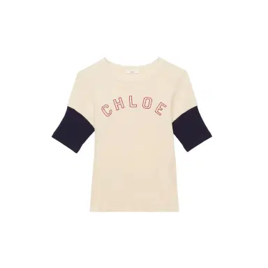 Chloé Fitted logo T-shirt in flamé cotton wool | Thumbnail 1 Chloé Fitted logo T-shirt in flamé cotton wool | Thumbnail 1