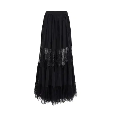 Chloé Tiered long skirt in silk georgette & lace | Thumbnail 1 Chloé Tiered long skirt in silk georgette & lace | Thumbnail 1