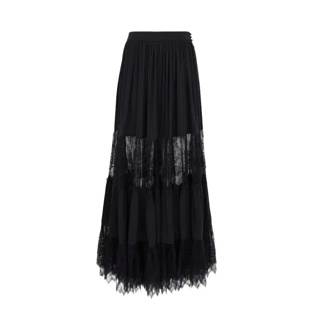 Tiered long skirt in silk georgette & lace Tiered long skirt in silk georgette & lace