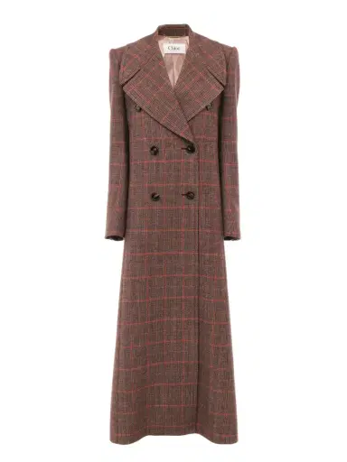 Chloé Long double-breasted coat in check wool | Thumbnail 2 Chloé Long double-breasted coat in check wool | Thumbnail 2