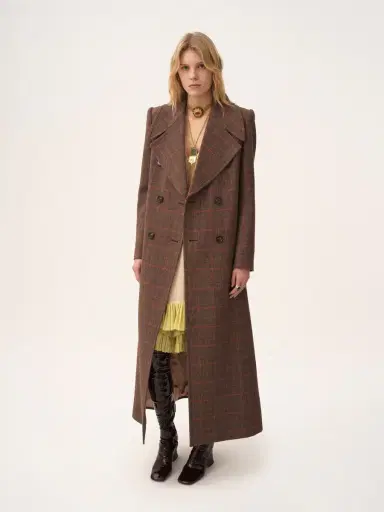 Chloé Long double-breasted coat in check wool | Thumbnail 4 Chloé Long double-breasted coat in check wool | Thumbnail 4