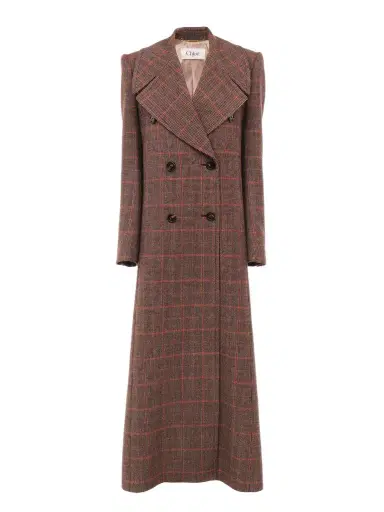 Chloé Long double-breasted coat in check wool | Thumbnail 1 Chloé Long double-breasted coat in check wool | Thumbnail 1