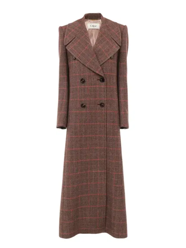 Long double-breasted coat in check wool Long double-breasted coat in check wool