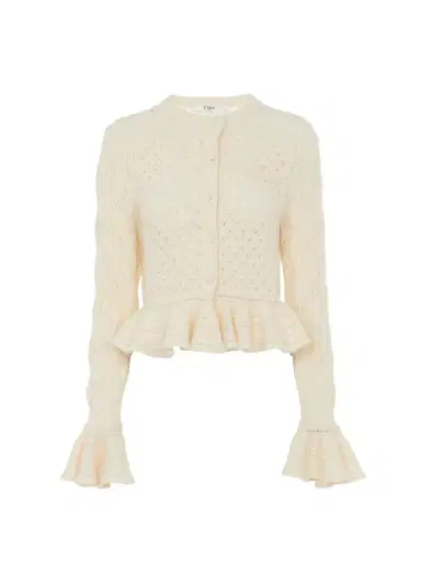 Chloé Ruffled logo cardigan in a silk, alpaca & cotton knit | Thumbnail 1 Chloé Ruffled logo cardigan in a silk, alpaca & cotton knit | Thumbnail 1