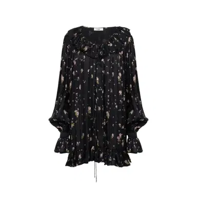 Chloé Gathered long-sleeve mini dress in silk charmeuse | Thumbnail 1 Chloé Gathered long-sleeve mini dress in silk charmeuse | Thumbnail 1