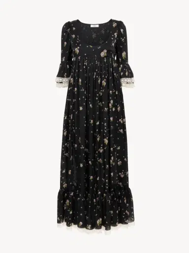 Chloé Scoop-neck midi dress in silk charmeuse & lace | Thumbnail 2 Chloé Scoop-neck midi dress in silk charmeuse & lace | Thumbnail 2