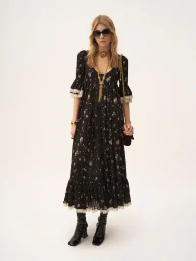 Chloé Scoop-neck midi dress in silk charmeuse & lace | Thumbnail 3 Chloé Scoop-neck midi dress in silk charmeuse & lace | Thumbnail 3