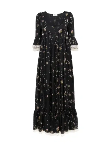 Chloé Scoop-neck midi dress in silk charmeuse & lace | Thumbnail 1 Chloé Scoop-neck midi dress in silk charmeuse & lace | Thumbnail 1