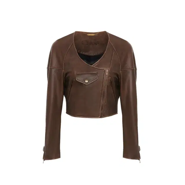 Cropped scoop-neck jacket in leather Cropped scoop-neck jacket in leather