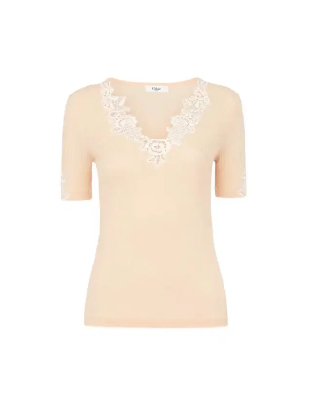 Fitted short-sleeve top in guipure lace wool knit Fitted short-sleeve top in guipure lace wool knit