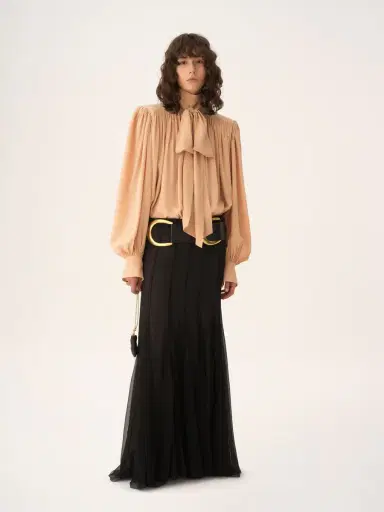 Chloé Oversized gathered lavallière blouse in crêpe de chine | Thumbnail 3 Chloé Oversized gathered lavallière blouse in crêpe de chine | Thumbnail 3
