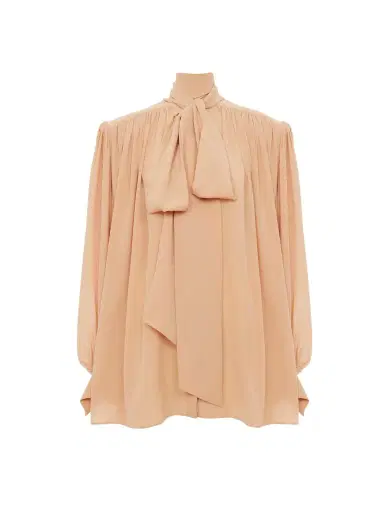 Chloé Oversized gathered lavallière blouse in crêpe de chine | Thumbnail 1 Chloé Oversized gathered lavallière blouse in crêpe de chine | Thumbnail 1