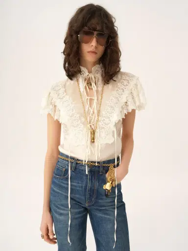 Chloé High-neck cropped top in cotton tulle & lace | Thumbnail 4 Chloé High-neck cropped top in cotton tulle & lace | Thumbnail 4