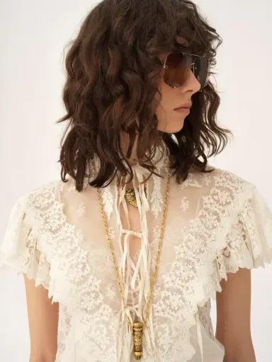 Chloé High-neck cropped top in cotton tulle & lace | Thumbnail 5 Chloé High-neck cropped top in cotton tulle & lace | Thumbnail 5