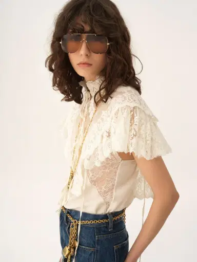 Chloé High-neck cropped top in cotton tulle & lace | Thumbnail 7 Chloé High-neck cropped top in cotton tulle & lace | Thumbnail 7
