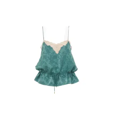Chloé Drawstring camisole top in silk jacquard & lace | Thumbnail 1 Chloé Drawstring camisole top in silk jacquard & lace | Thumbnail 1