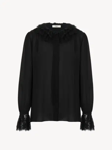 Chloé Fluid blouse in silk georgette & lace | Thumbnail 2 Chloé Fluid blouse in silk georgette & lace | Thumbnail 2