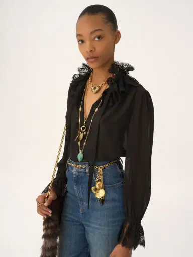 Chloé Fluid blouse in silk georgette & lace | Thumbnail 4 Chloé Fluid blouse in silk georgette & lace | Thumbnail 4