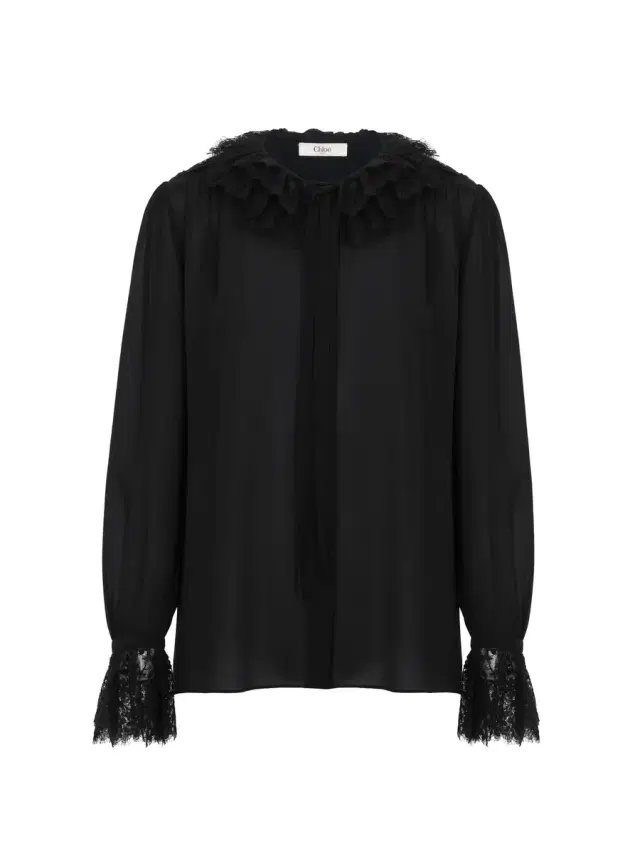 Fluid blouse in silk georgette & lace Fluid blouse in silk georgette & lace