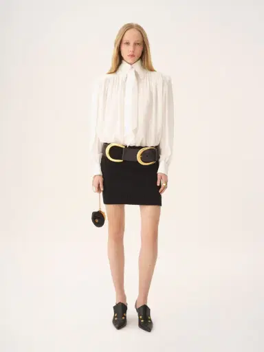 Chloé Gathered scarf-tie blouse in crêpe de chine & lace | Thumbnail 3 Chloé Gathered scarf-tie blouse in crêpe de chine & lace | Thumbnail 3