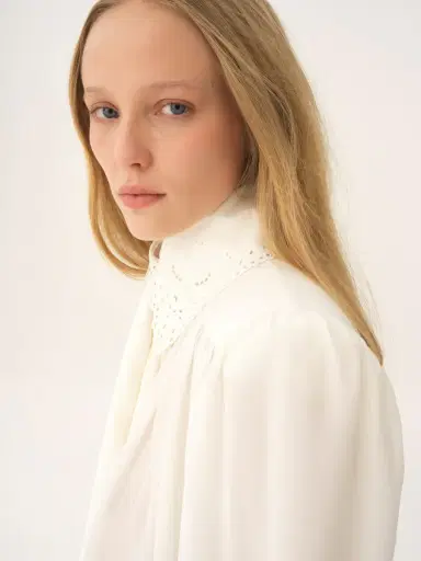 Chloé Gathered scarf-tie blouse in crêpe de chine & lace | Thumbnail 5 Chloé Gathered scarf-tie blouse in crêpe de chine & lace | Thumbnail 5