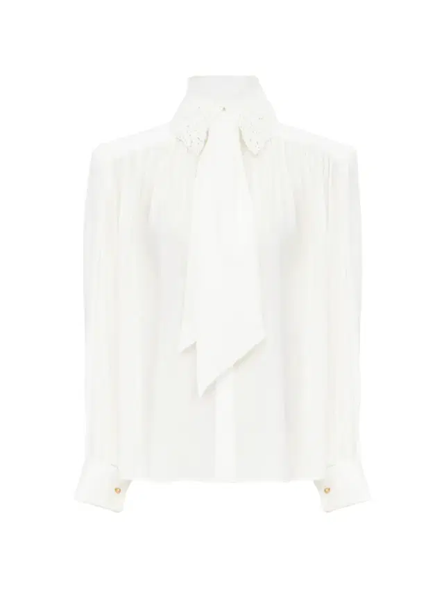 Gathered scarf-tie blouse in crêpe de chine & lace Gathered scarf-tie blouse in crêpe de chine & lace