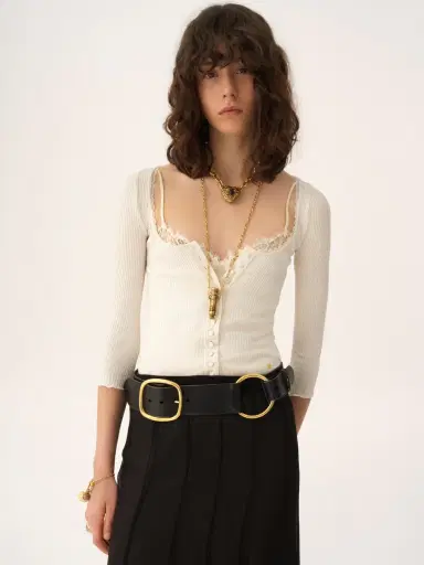 Chloé Scoop-neck fitted cardigan in cotton | Thumbnail 3 Chloé Scoop-neck fitted cardigan in cotton | Thumbnail 3