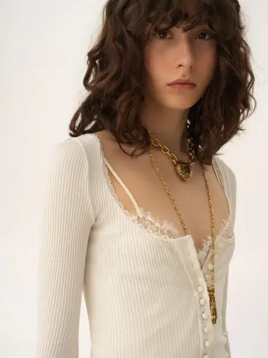 Chloé Scoop-neck fitted cardigan in cotton | Thumbnail 4 Chloé Scoop-neck fitted cardigan in cotton | Thumbnail 4