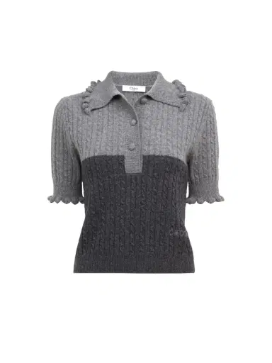 Chloé Short-sleeve polo sweater in a wool & cashmere knit | Thumbnail 1 Chloé Short-sleeve polo sweater in a wool & cashmere knit | Thumbnail 1